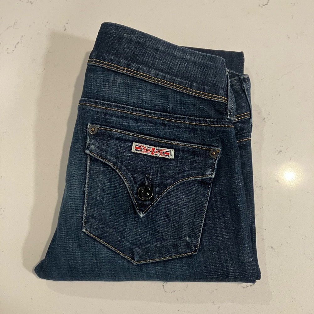 Hudson Collin Midrise Skinny Jeans Flap Pocket Union Jack Made in USA Size 26